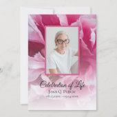 Pink Peony Blume Feier zum Leben Beerdigung Einladung (Vorderseite)