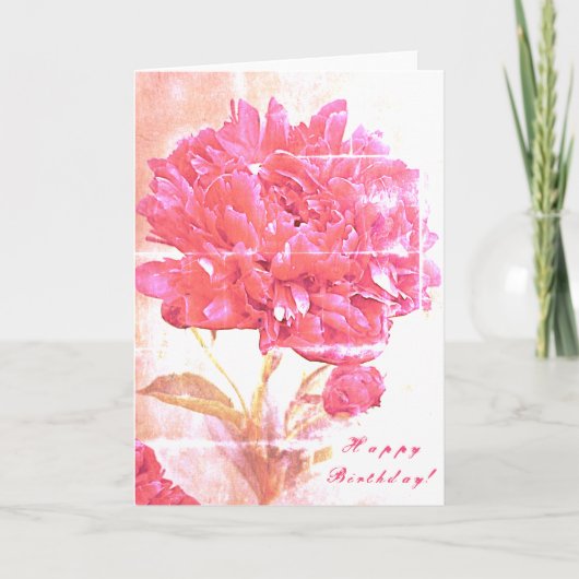 Pink Peony Blume Happy Birthday Karte (Vorderseite)