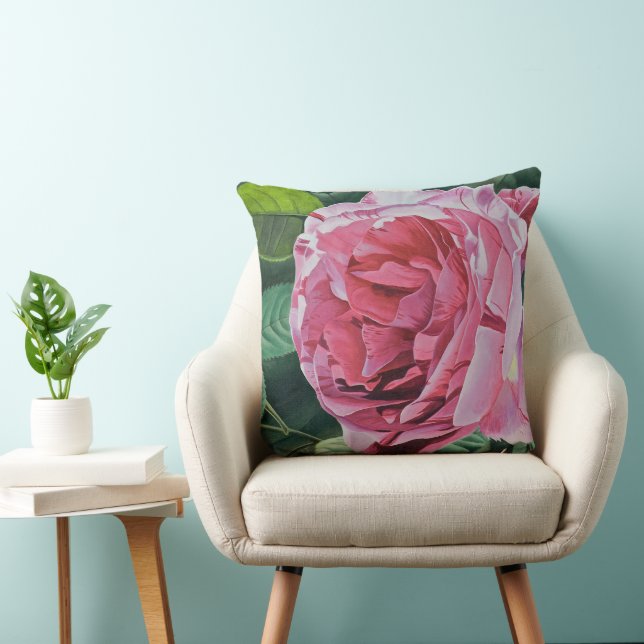 Pink Peony Blume mit grünen Blätter, Groß Kissen (Stuhl )