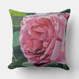 Pink Peony Blume mit grünen Blätter, Groß Kissen