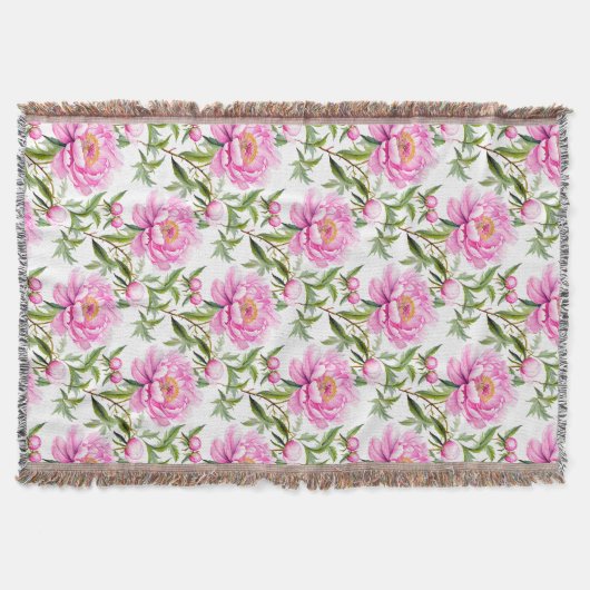 Pink Peony Blume mit Sage Green Blätter Decke (Vorderseite)