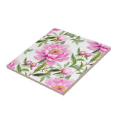 Pink Peony Blume mit Sage Green Blätter Fliese (Seite)