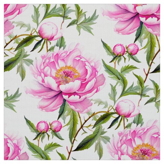 Pink Peony Blume mit Sage Green Blätter Stoff (Muster)