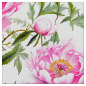 Pink Peony Blume mit Sage Green Blätter Stoff (Nahaufnahme)