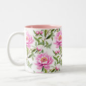Pink Peony Blume mit Sage Green Blätter Zweifarbige Tasse (Links)
