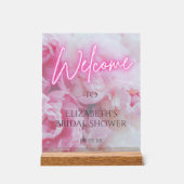 Pink Peony Blume Neon Glow Willkommen Brautparty Acrylschild (Vorderseite)