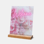 Pink Peony Blume Neon Glow Willkommen Brautparty Acrylschild (Winkel)