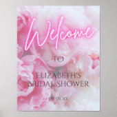 Pink Peony Blume Neon Glow Willkommen Brautparty Poster (Vorne)