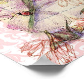 Pink Peony Blume Pen and Ink Art Collage Zeichnend Poster (Ecke)