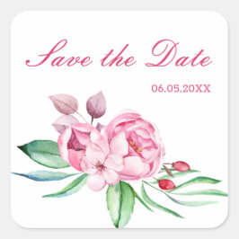Pink PEONY Blume PERSONALISIERT Square Sticker