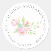 Pink Peony Blume Rücksendeadresse Runder Aufkleber (Vorderseite)