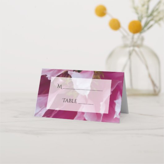 Pink Peony Blume Wedding Platzkarte (Vorderseite)