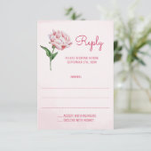 Pink Peony Blume Wedding Reply Cards RSVP Karte (Stehend Vorderseite)