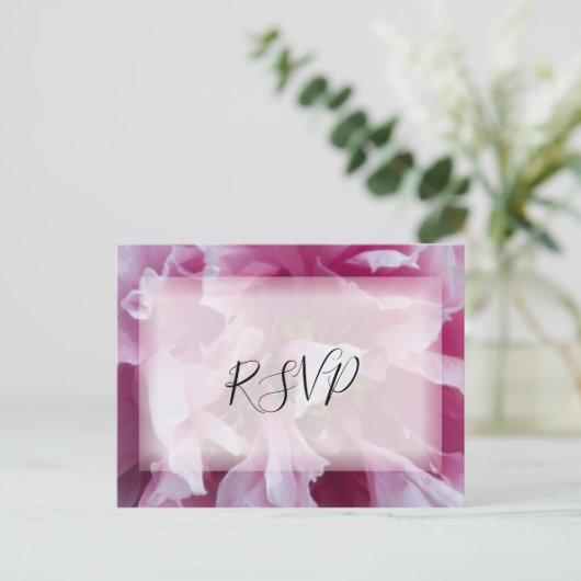 Pink Peony Blume Wedding RSVP Response Einladungspostkarte (Stehend Vorderseite)