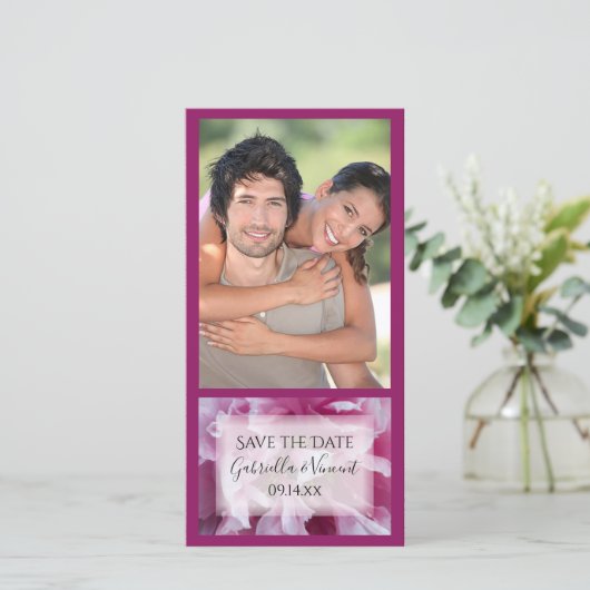 Pink Peony Blume Wedding Save the Date (Stehend Vorderseite)
