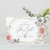 Pink Peony Blume werden Sie mein Blumenmädchen sei Einladung (Stehend Vorderseite)