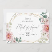 Pink Peony Blume werden Sie meine Trauzeugin sein Einladung (Vorderseite)