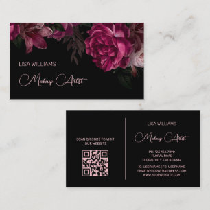 Pink Peony Blumen Black Visitenkarte