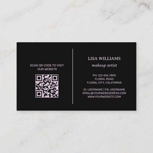 Pink Peony Blumen Black Visitenkarte (Rückseite)