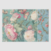 Pink Peony Blumen Butterfly Aquamarin Decoupage Bo Seidenpapier (Vorderseite)
