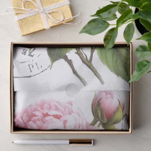 Pink Peony Blumen Dragonfly Französische Postmark Seidenpapier (Geschenk)