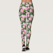 Pink Peony Blüten auf einem grünen Hintergrund Leggings (Rückseite)