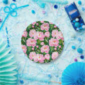 Pink Peony Blüten auf einem grünen Hintergrund Pappteller (Party)