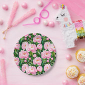 Pink Peony Blüten auf einem grünen Hintergrund Pappteller (Party)