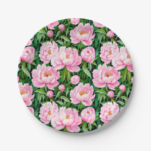 Pink Peony Blüten auf einem grünen Hintergrund Pappteller