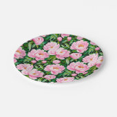 Pink Peony Blüten auf einem grünen Hintergrund Pappteller (Schrägansicht)
