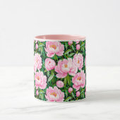Pink Peony Blüten auf einem grünen Hintergrund Tasse (Zentrum)