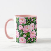 Pink Peony Blüten auf einem grünen Hintergrund Tasse (Links)
