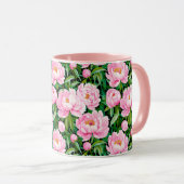 Pink Peony Blüten auf einem grünen Hintergrund Tasse (VorderseiteRechts)