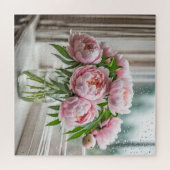 Pink Peony Bouquet durch ein Regenfenster Puzzle (Horizontal)