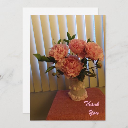 Pink Peony Bouquet Flat Thank You Card Dankeskarte (Vorne/Hinten)