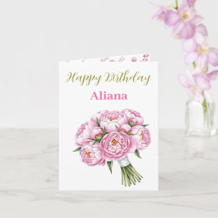 Pink Peony Bouquet Individuelle Name & Text Hübsch Karte