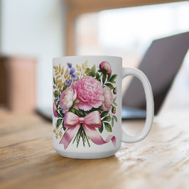 Pink Peony Bouquet Mug, Elegant Floral Coffee Cup Kaffeetasse