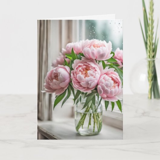 Pink Peony Bouquet zum Nachdenken Karte (Vorderseite)