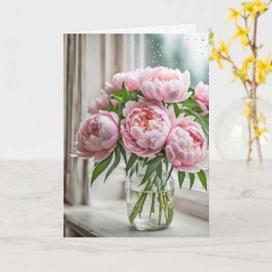 Pink Peony Bouquet zum Nachdenken Karte (Gelbe Blume)