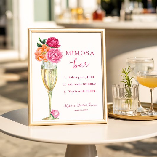 Pink Peony Bright Floral Mimosa Bar Dusche Poster