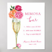 Pink Peony Bright Floral Mimosa Bar Dusche Poster (Vorne)