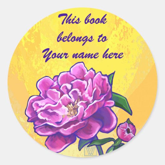 Pink Peony Buchzeichen Sticker (Vorderseite)
