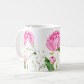 Pink Peony & Daisy Illustriert Monogram Kaffeetasse (Vorderseite Links)