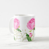 Pink Peony & Daisy Illustriert Name & Datum Kaffeetasse (Vorderseite Links)
