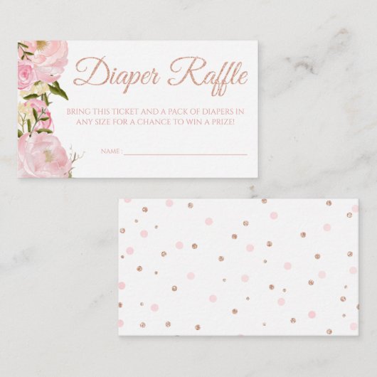 Pink Peony Diaper Raffle Tickets für Baby Dusche Begleitkarte (Vorne/Hinten)