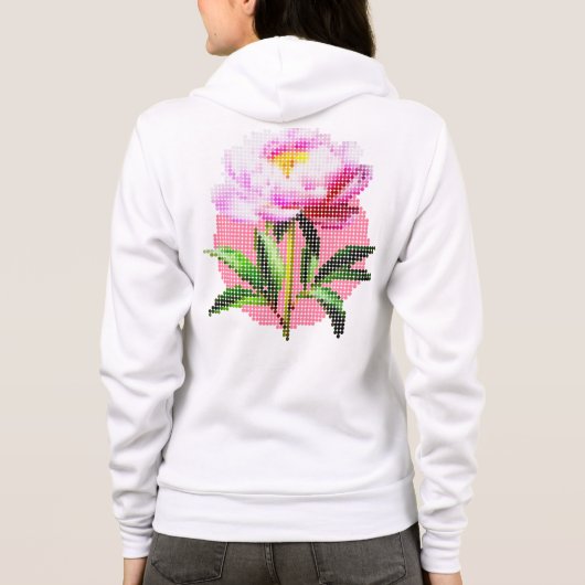 Pink Peony Dot Mosaic Flower Front & Back Hoodie (Rückseite)
