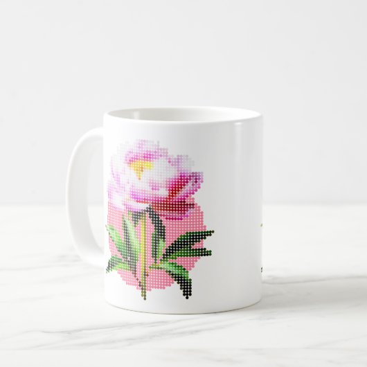Pink Peony Dot Mosaic Flower Kaffeetasse (Vorderseite Links)