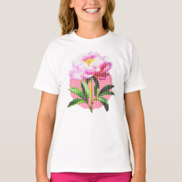 Pink Peony Dot Mosaic Flower Kid's T-Shirt