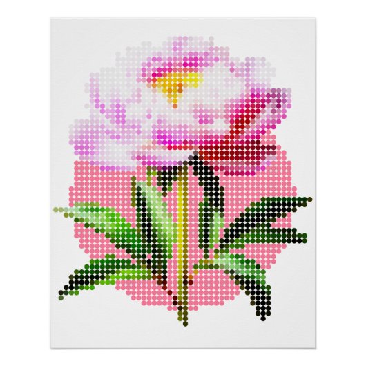 Pink Peony Dot Mosaic Flower Poster (Vorderseite)