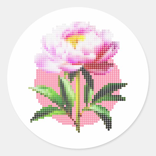 Pink Peony Dot Mosaic Flower Runder Aufkleber (Vorderseite)